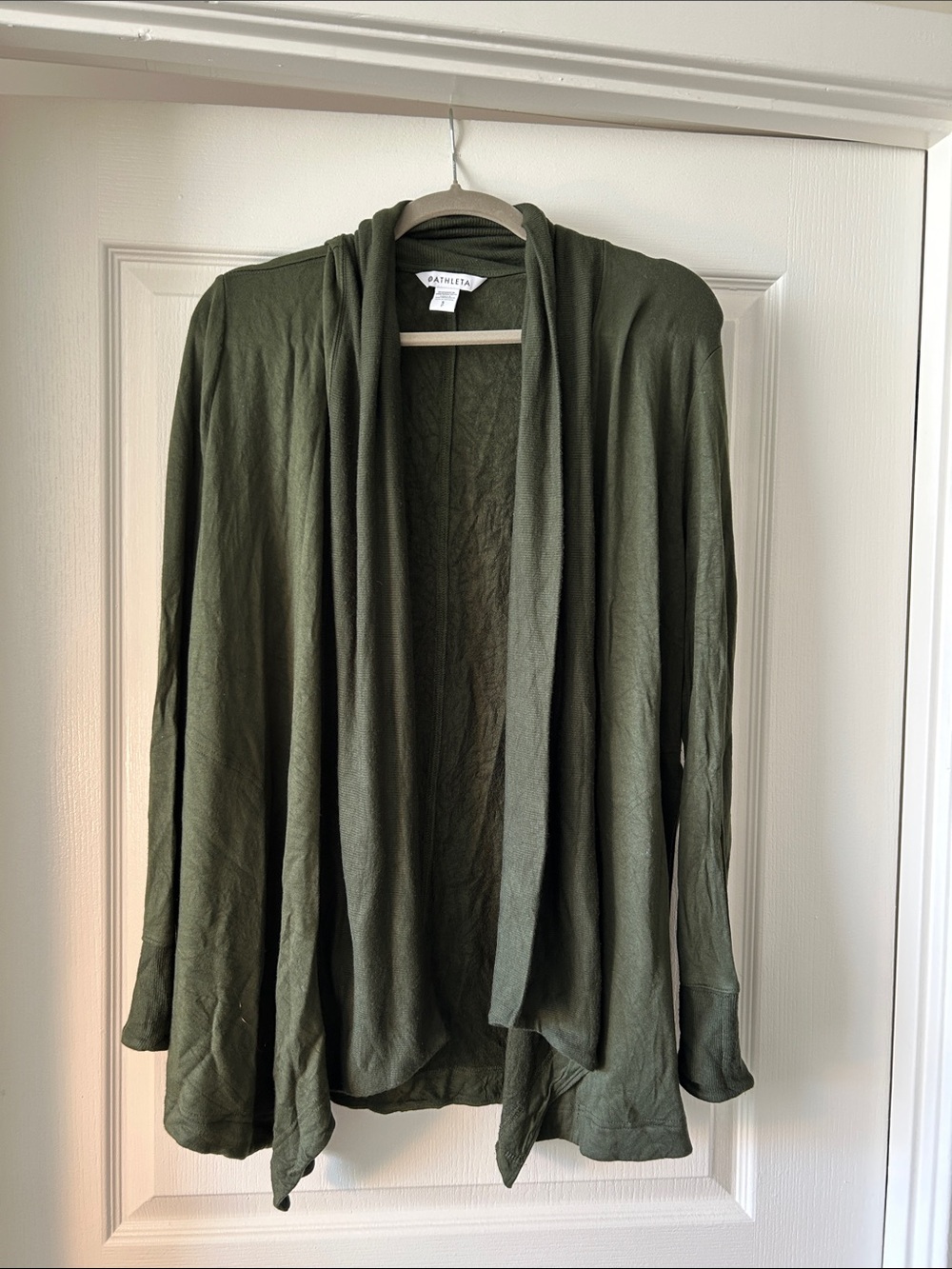 Athleta Olive Green Open-Front Draped Cardigan